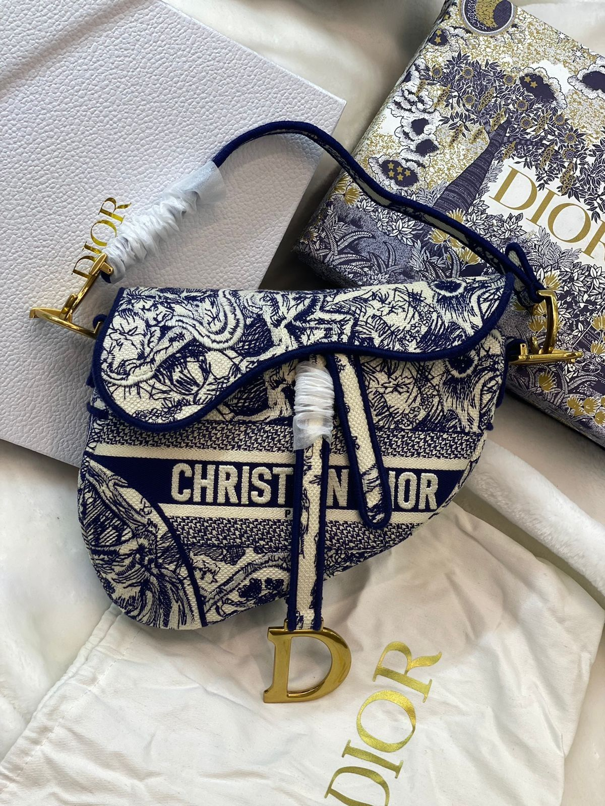 Blue and cream Dior saddle bag
