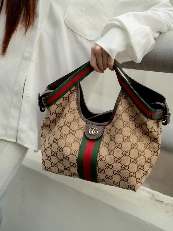 Gucci monogram shoulder bag with green and red trim