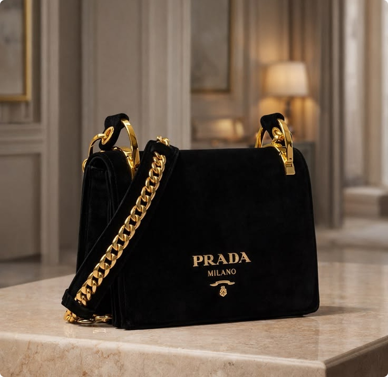 Black Prada shoulder bag with gold chain hardware